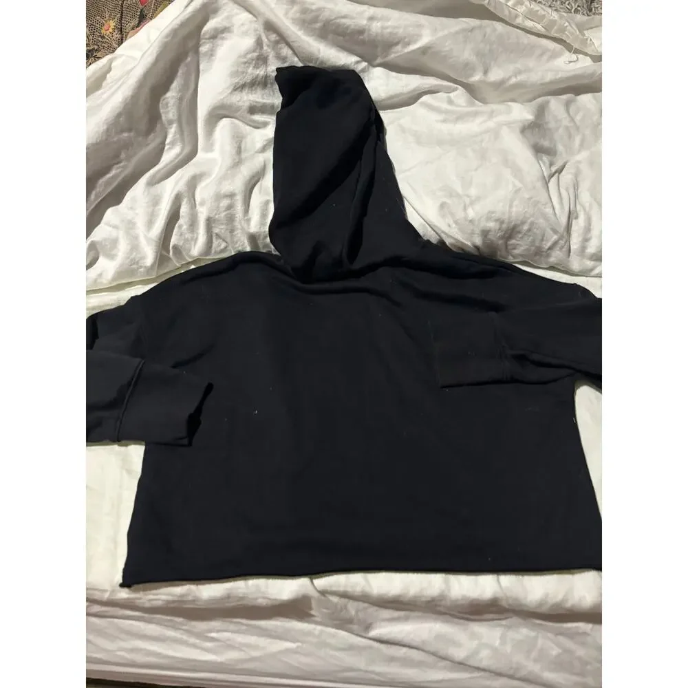 Old Navy black S 6/7 kind vibes hooded black French terry crop sweatshirt nwot